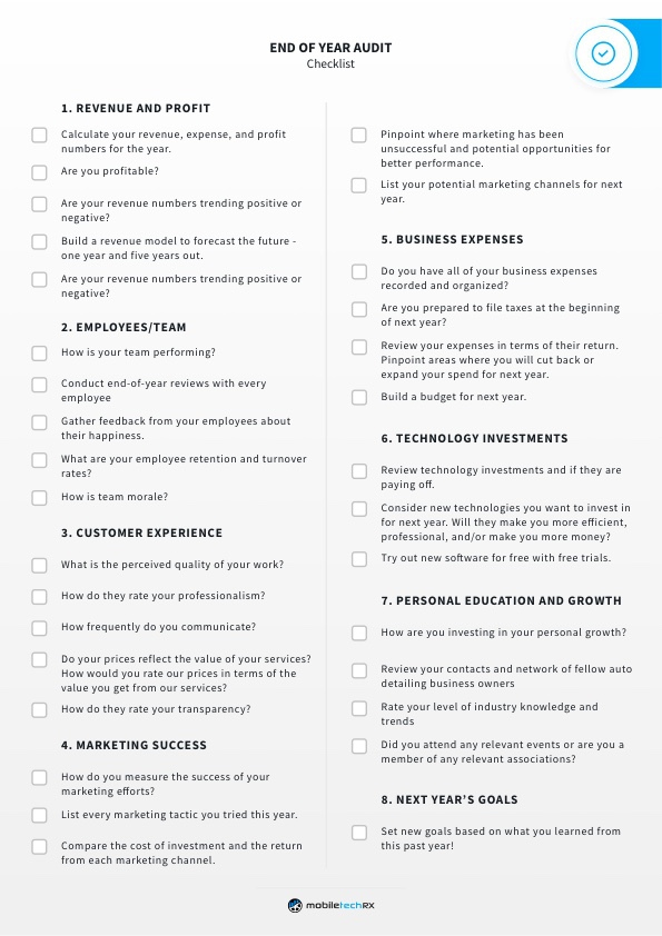 Year-End Audit checklist for detailing businesses