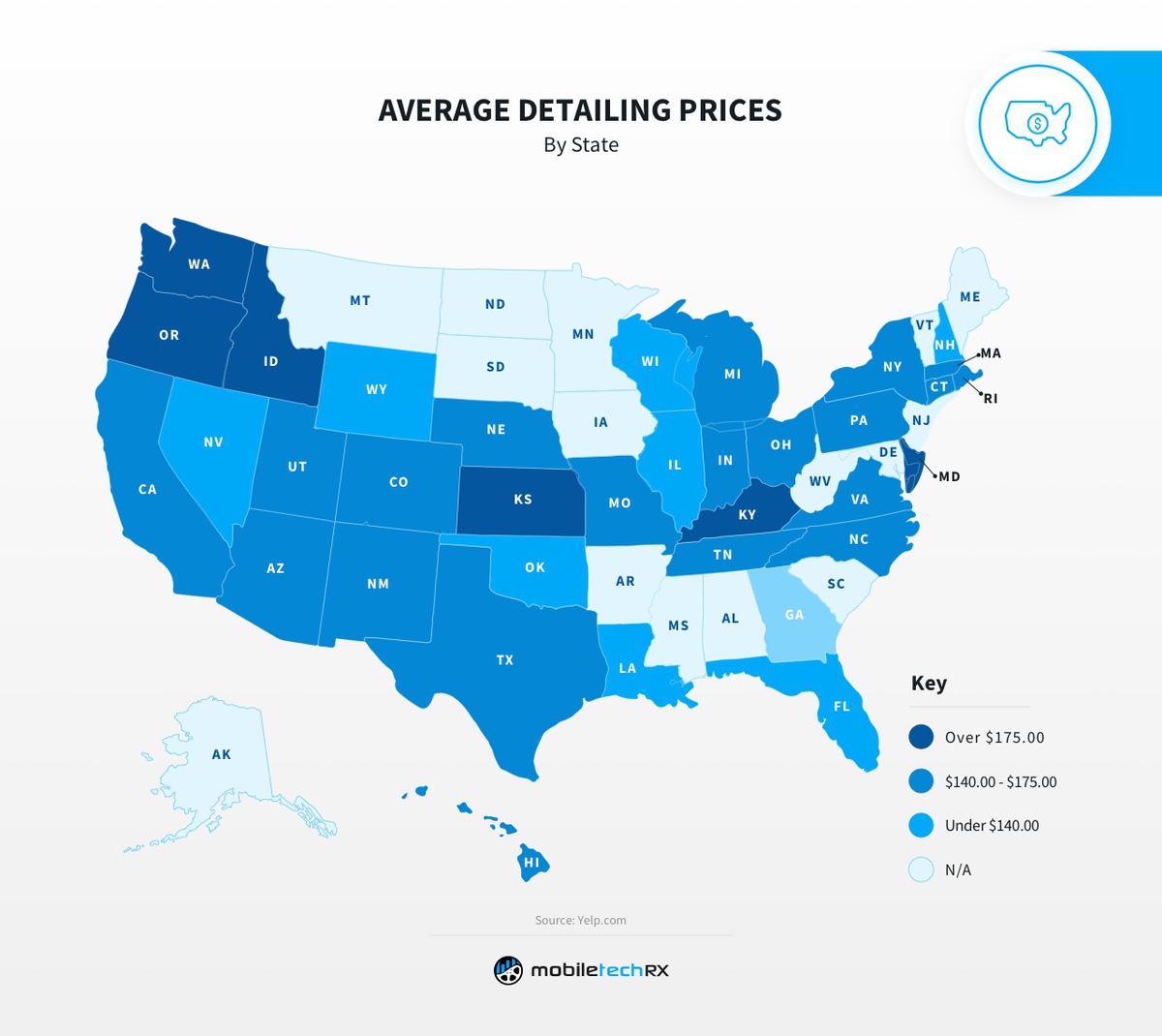 Average Detailing Prices heat map