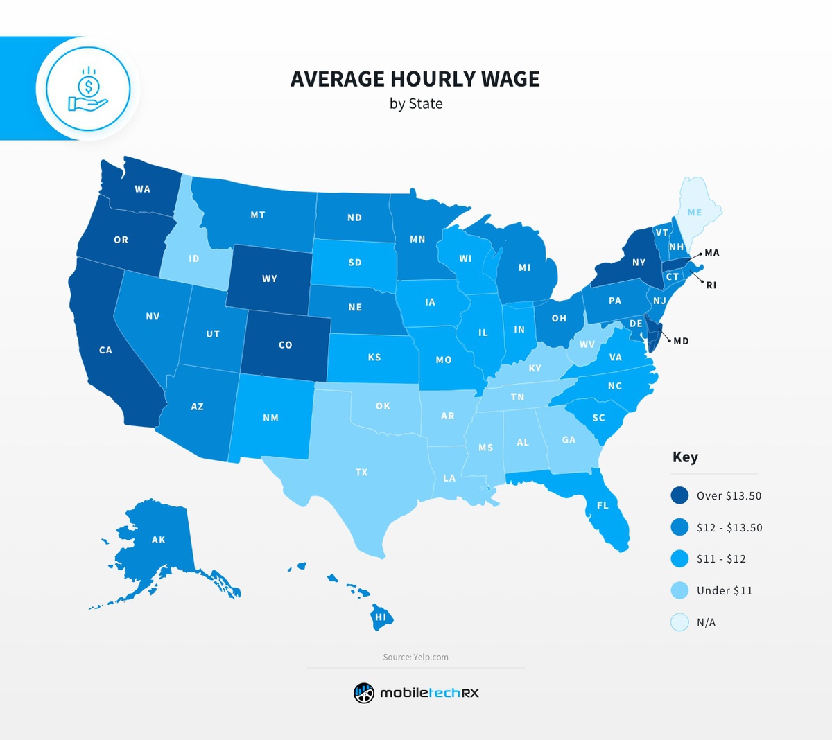 Average Hourly Wage for Detailers heat map