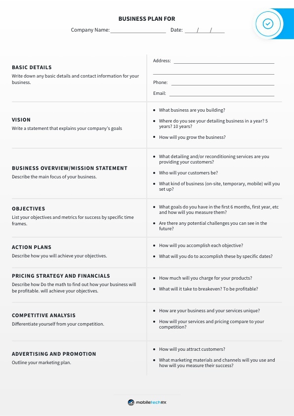 Car Detailing Business Plan - One-page Template